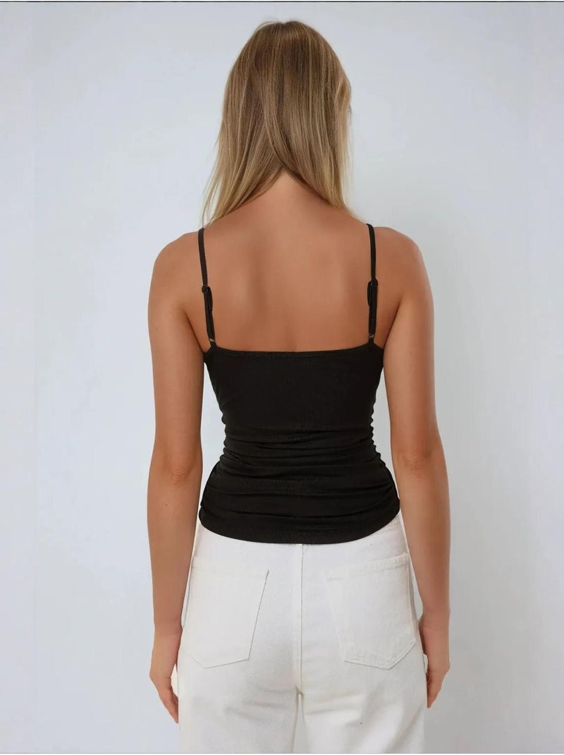 Haut à col en V avec détails en dentelle Noir - Kiabi