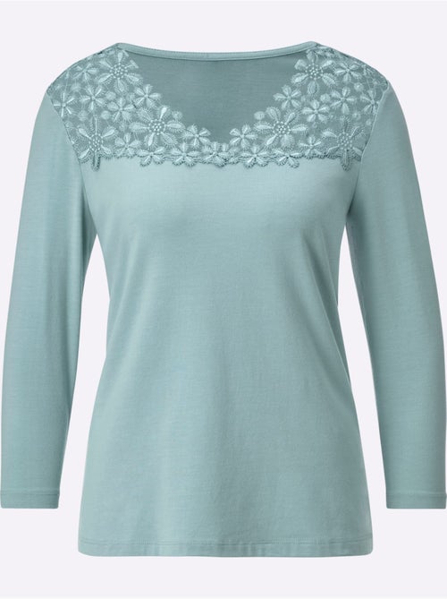 Haut à col en v et dentelle modal manches trois quarts - taille standard - helline - Kiabi Haut à col en v et dentelle modal manches trois quarts - taille standard - helline - Kiabi