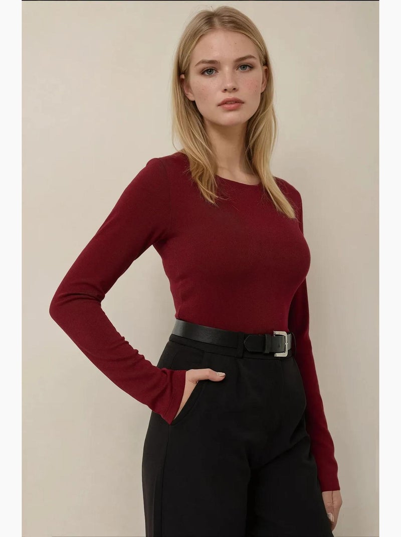 Haut à manches longues et col bateau coupe slim hiccup Rouge - Kiabi