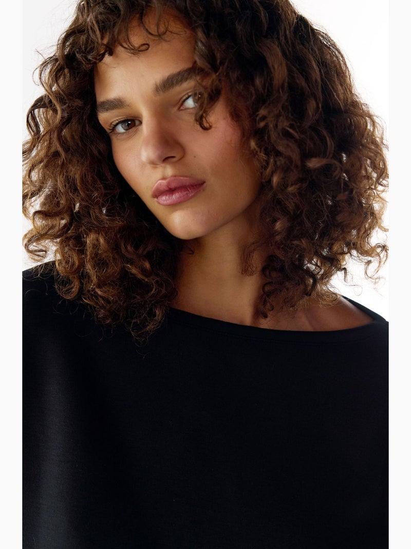 Haut à manches longues silky touch penti Noir - Kiabi