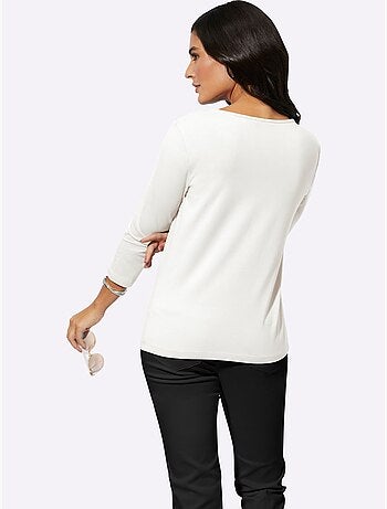 haut à col en V et dentelle modal manches trois quarts - Taille standard - Helline