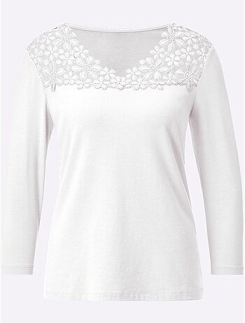 haut à col en V et dentelle modal manches trois quarts - Taille standard - Helline