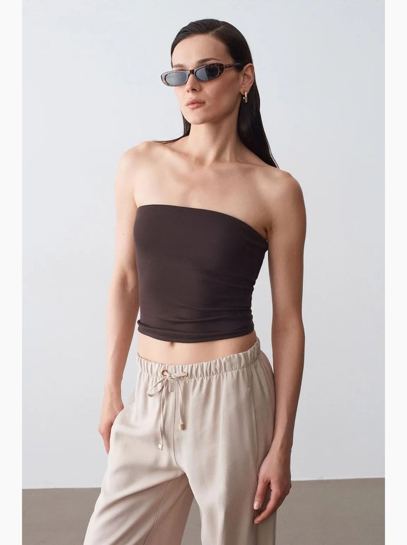 Haut bandeau court sans bretelles femme dilvin Marron foncé - Kiabi