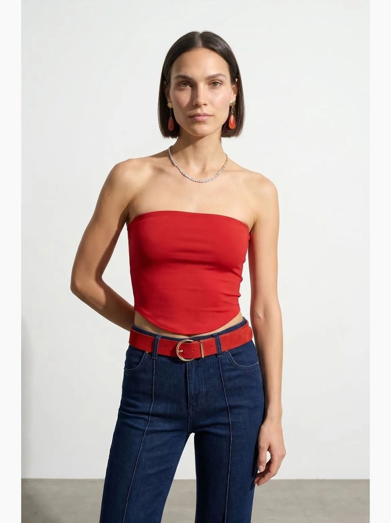 Haut bandeau court sans bretelles femme dilvin Rouge - Kiabi