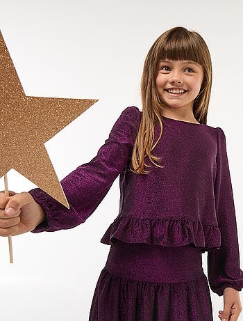 Haut brillant en maille bisous volantée