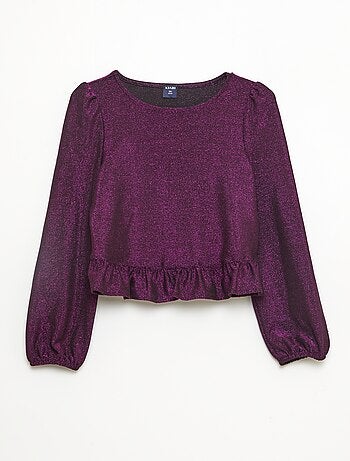 Haut brillant en maille bisous volantée