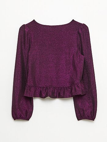 Haut brillant en maille bisous volantée