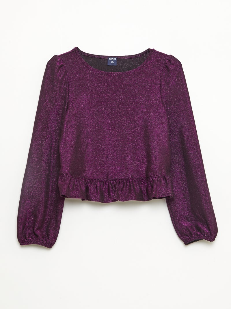 Haut brillant en maille bisous volantée Violet - Kiabi