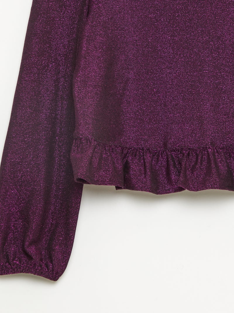 Haut brillant en maille bisous volantée Violet - Kiabi