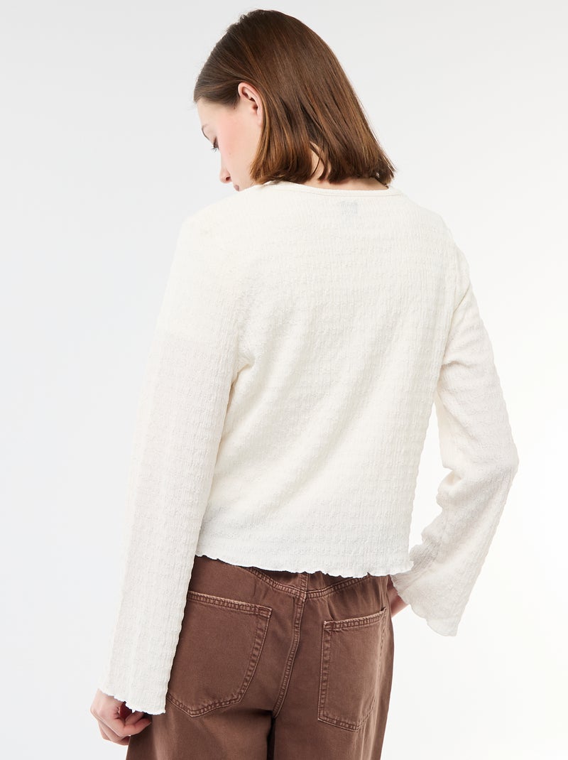 Haut col V en maille gaufrée avec boutons dorés Blanc - Kiabi