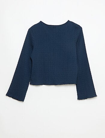 Haut col V en maille gaufrée avec boutons dorés