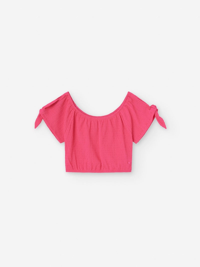 Haut Court avec Texture et Épaules Découvertes et Nœuds Rose - Kiabi