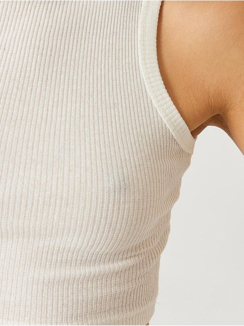 Haut court en coton côtelé à col licou bianco lucci Beige argile - Kiabi