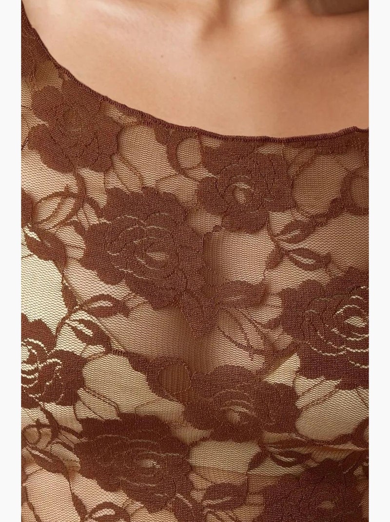 Haut court en dentelle florale de la collection pika hiccup Marron foncé - Kiabi