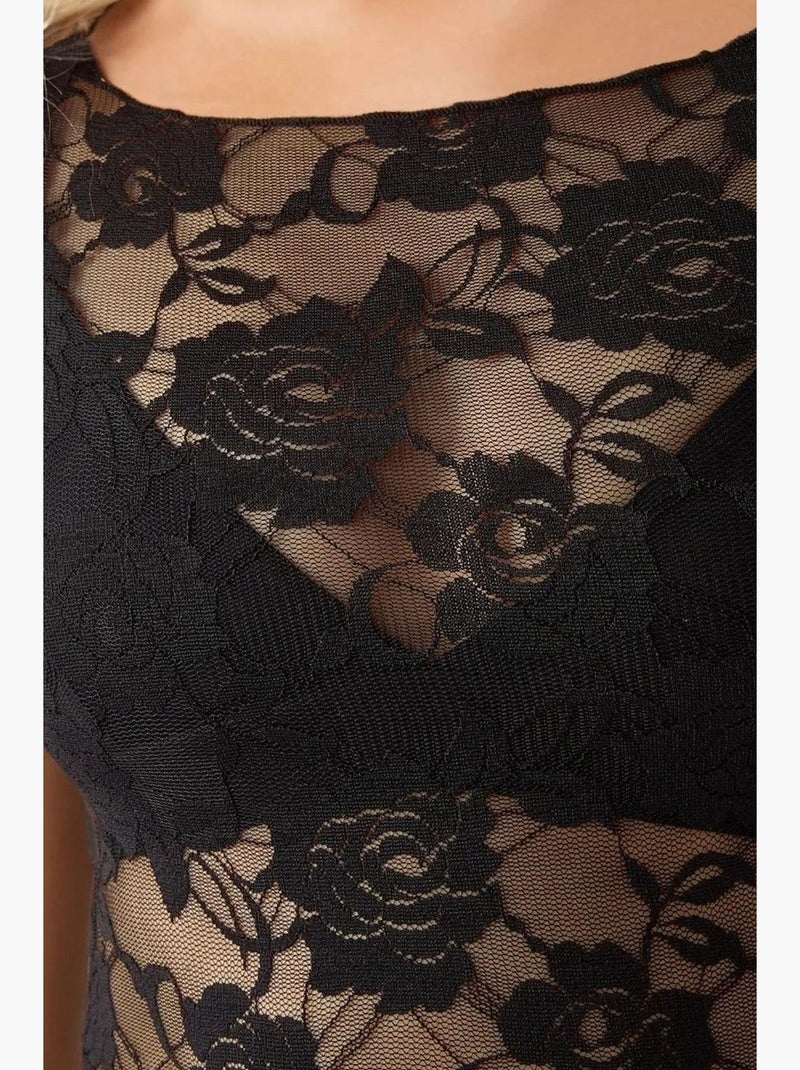 Haut court en dentelle florale de la collection pika hiccup Noir - Kiabi