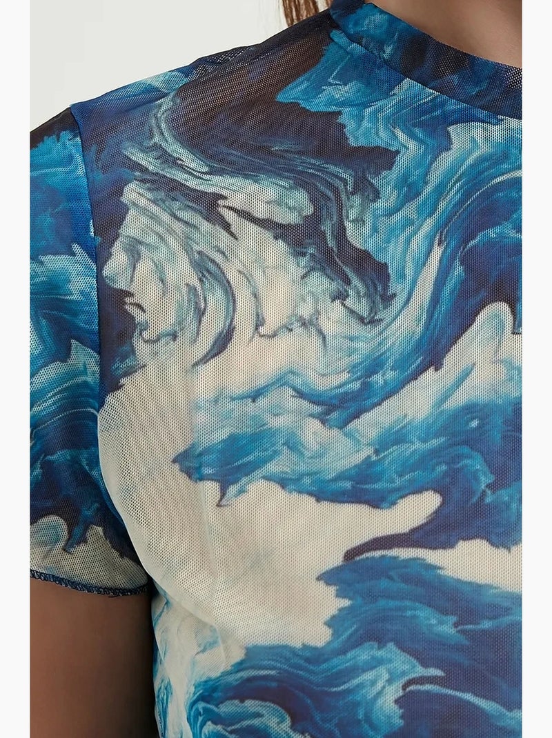 Haut court en tulle abstrait hiccup Bleu - Kiabi