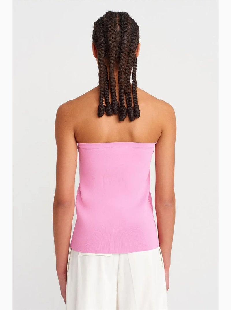 Haut crop en maille côtelée sans bretelles à boutons dilvin Rose fluo/Solinotes - Kiabi