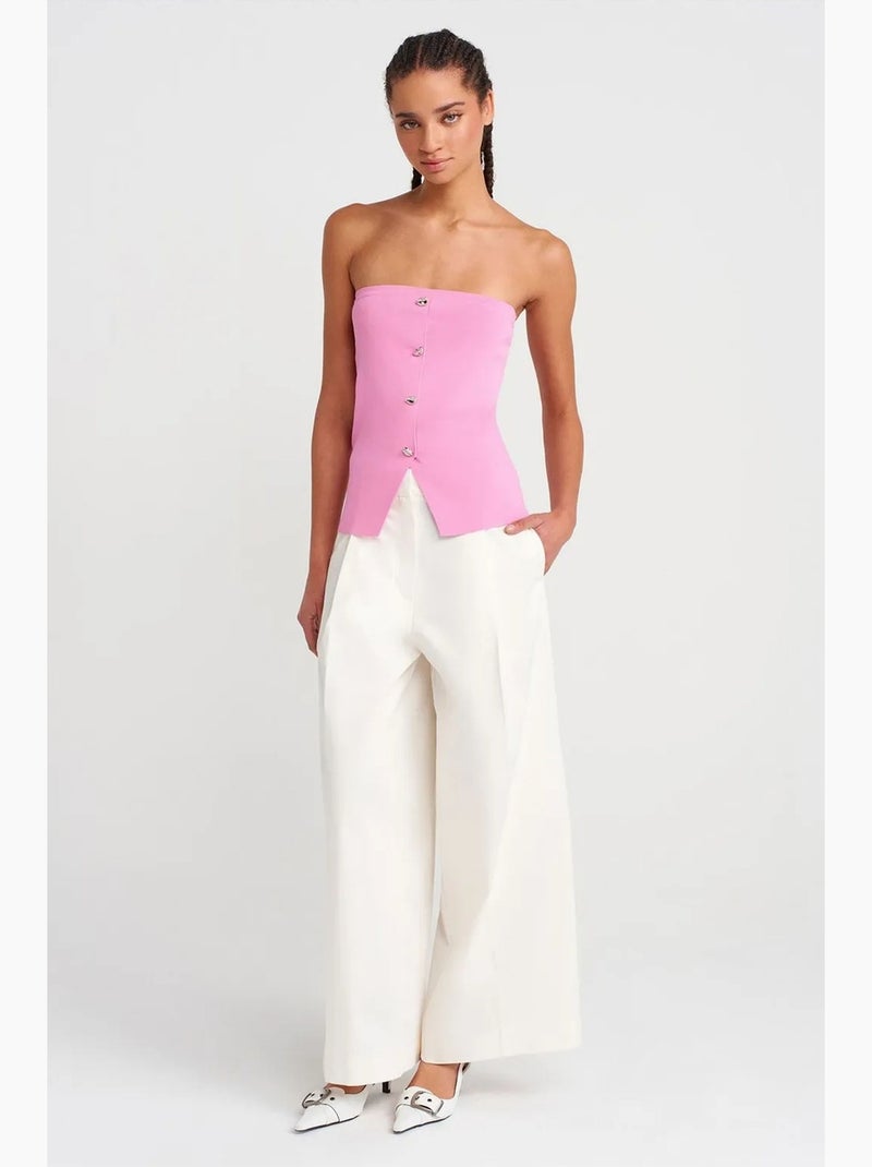 Haut crop en maille côtelée sans bretelles à boutons dilvin Rose fluo/Solinotes - Kiabi