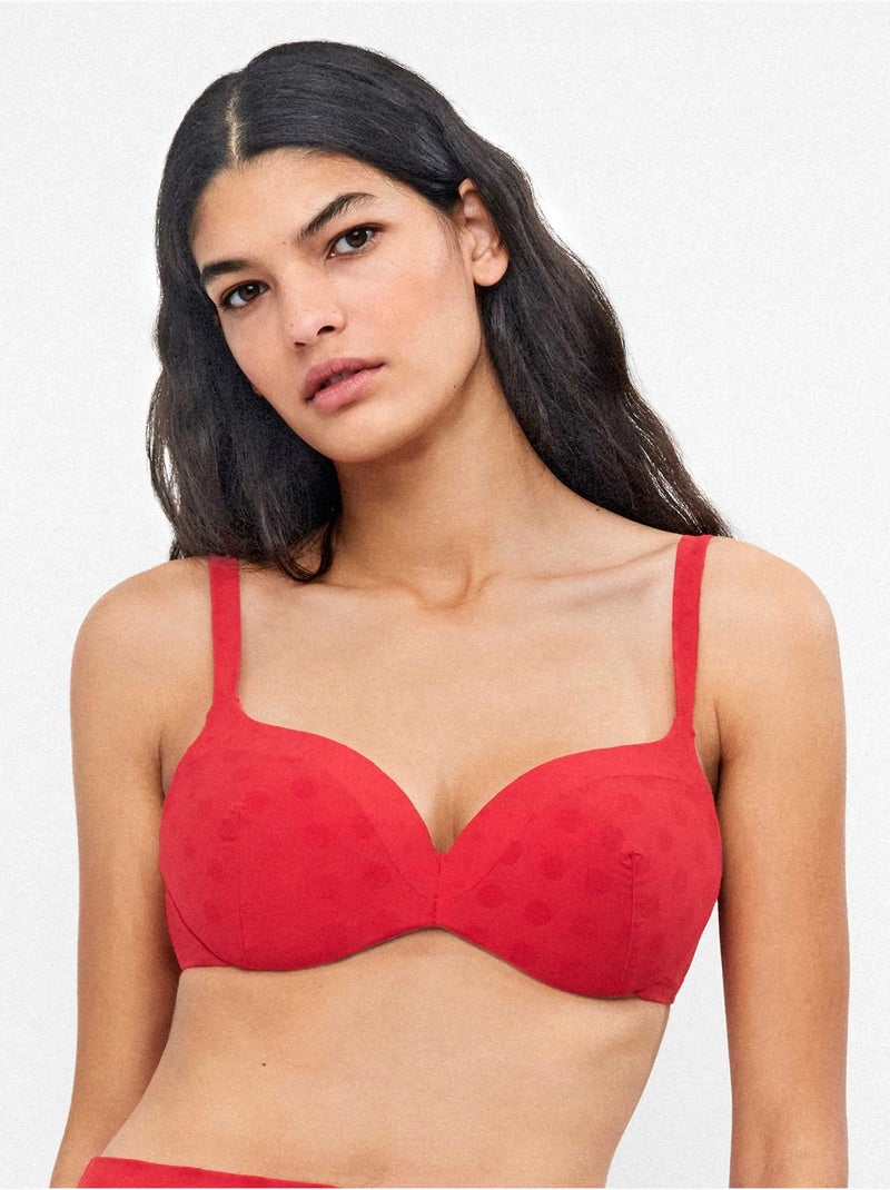 Haut de bikini à armatures intégrées jacquard à pois Rouge - Kiabi