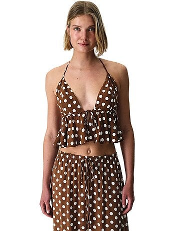 Haut de bikini à pois à volants penti