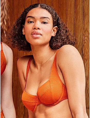 Haut de bikini balconnet en tissu piqué lurex doré
