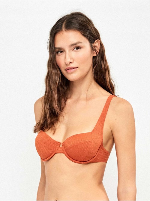 Haut de bikini balconnet en tissu piqué lurex doré - Kiabi Haut de bikini balconnet en tissu piqué lurex doré - Kiabi
