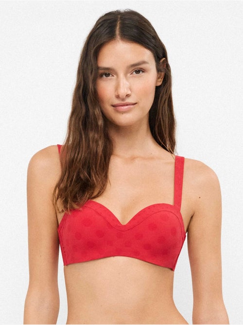 Haut de bikini bandeau à armature en silicone jacquard à pois - Kiabi