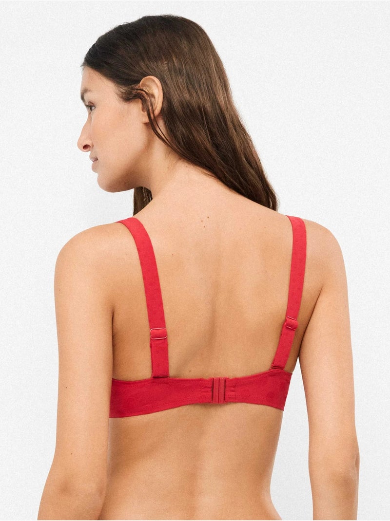 Haut de bikini bandeau à armature en silicone jacquard à pois Rouge - Kiabi