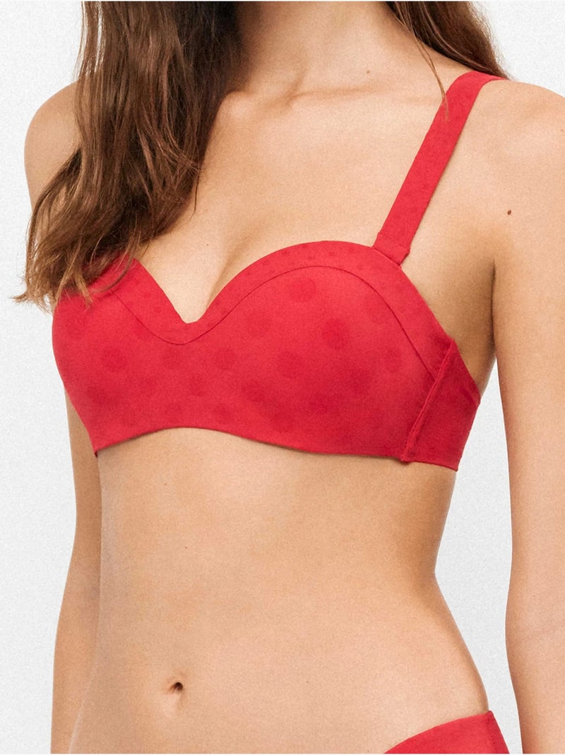 Haut de bikini bandeau à armature en silicone jacquard à pois Rouge - Kiabi