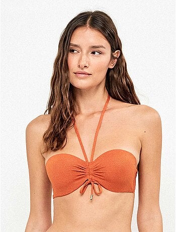 Haut de bikini bandeau détachable en piqué lurex doré