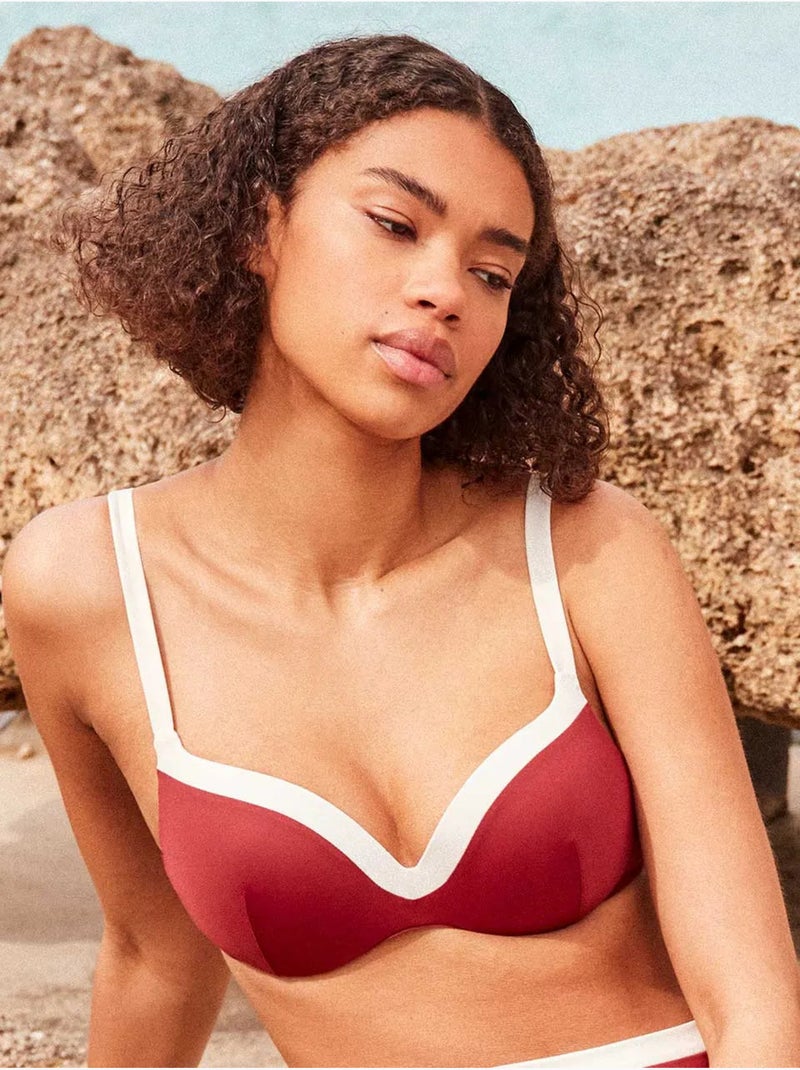 Haut de bikini bicolore avec armatures intégrées Bordeaux - Kiabi