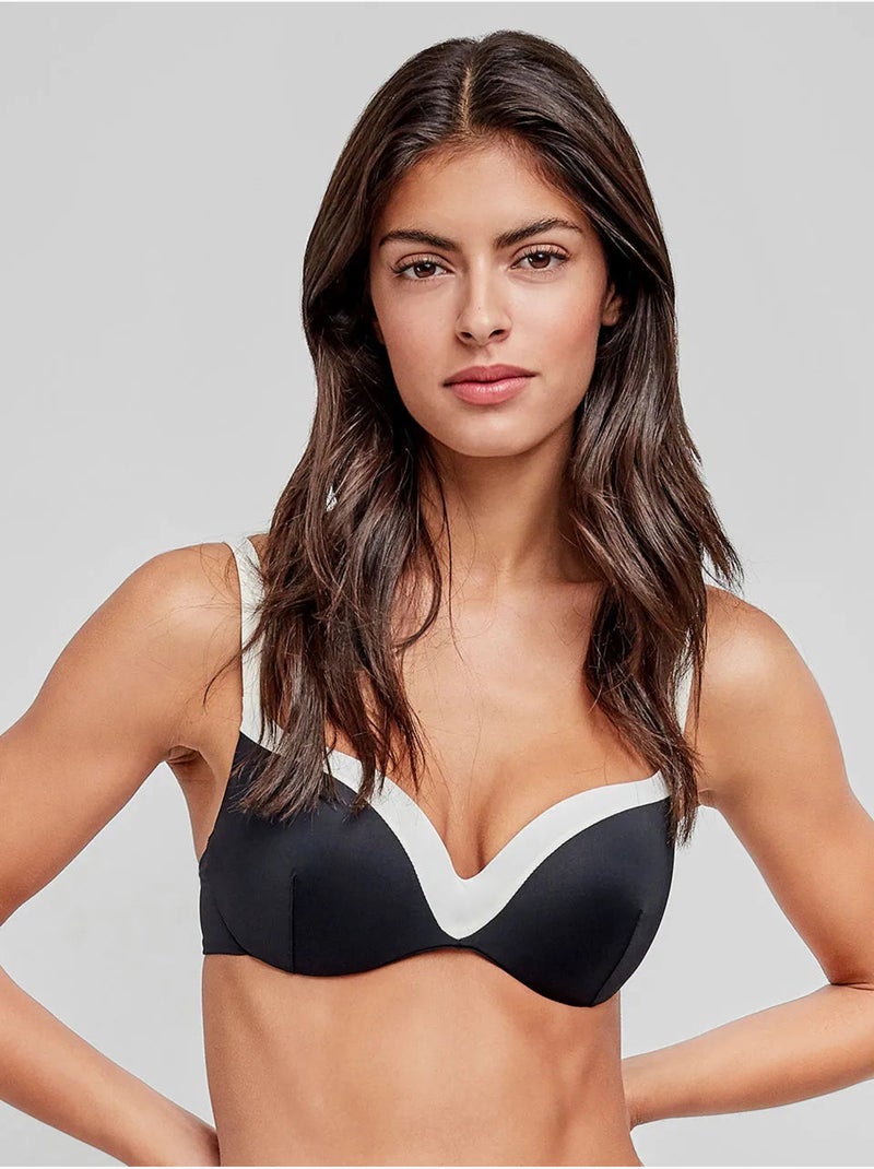 Haut de bikini bicolore avec bords contrastés Noir - Kiabi