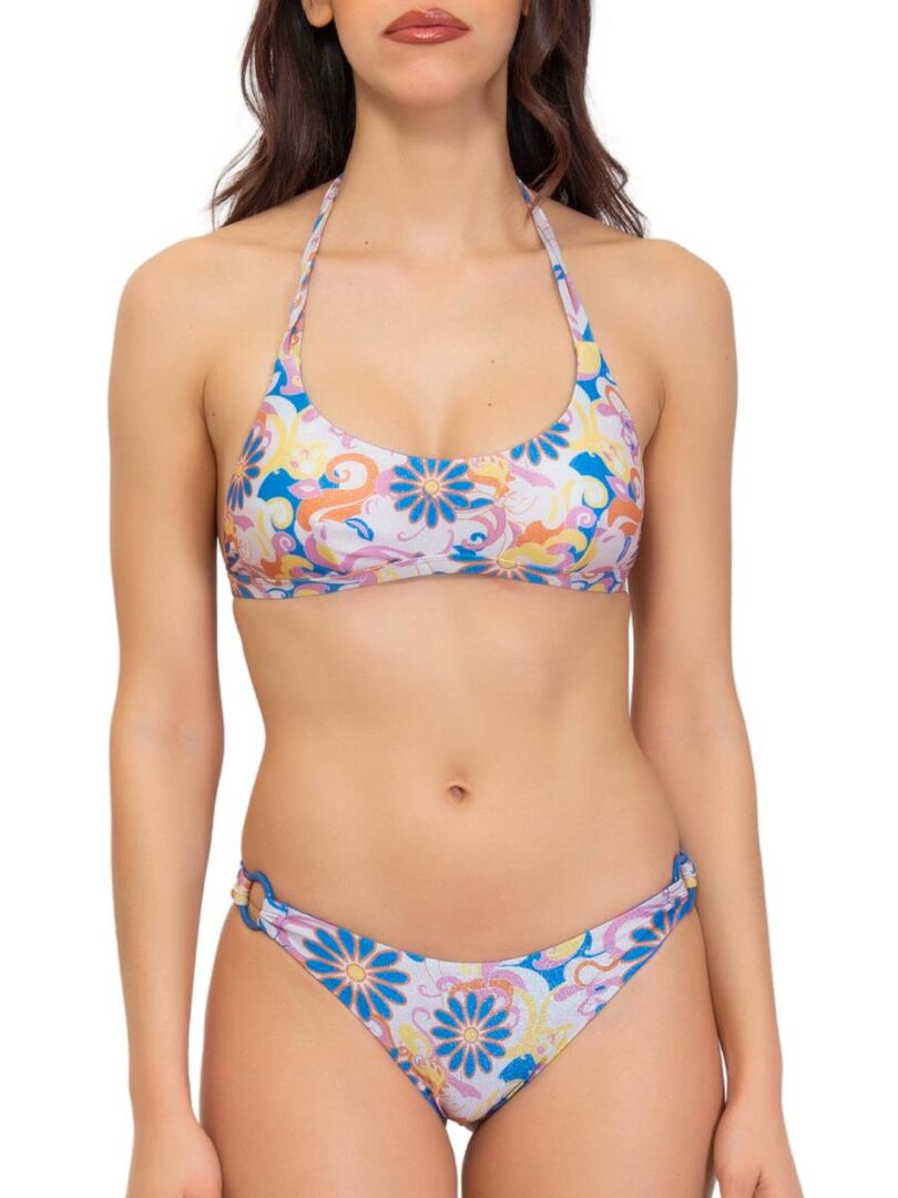 Haut de bikini brassière imprimé Coachella Bleu - Kiabi