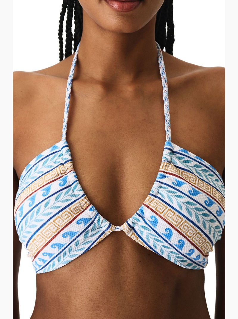 Haut de bikini santorini à motif ethnique texturé bandeau penti Blanc Bleu - Kiabi