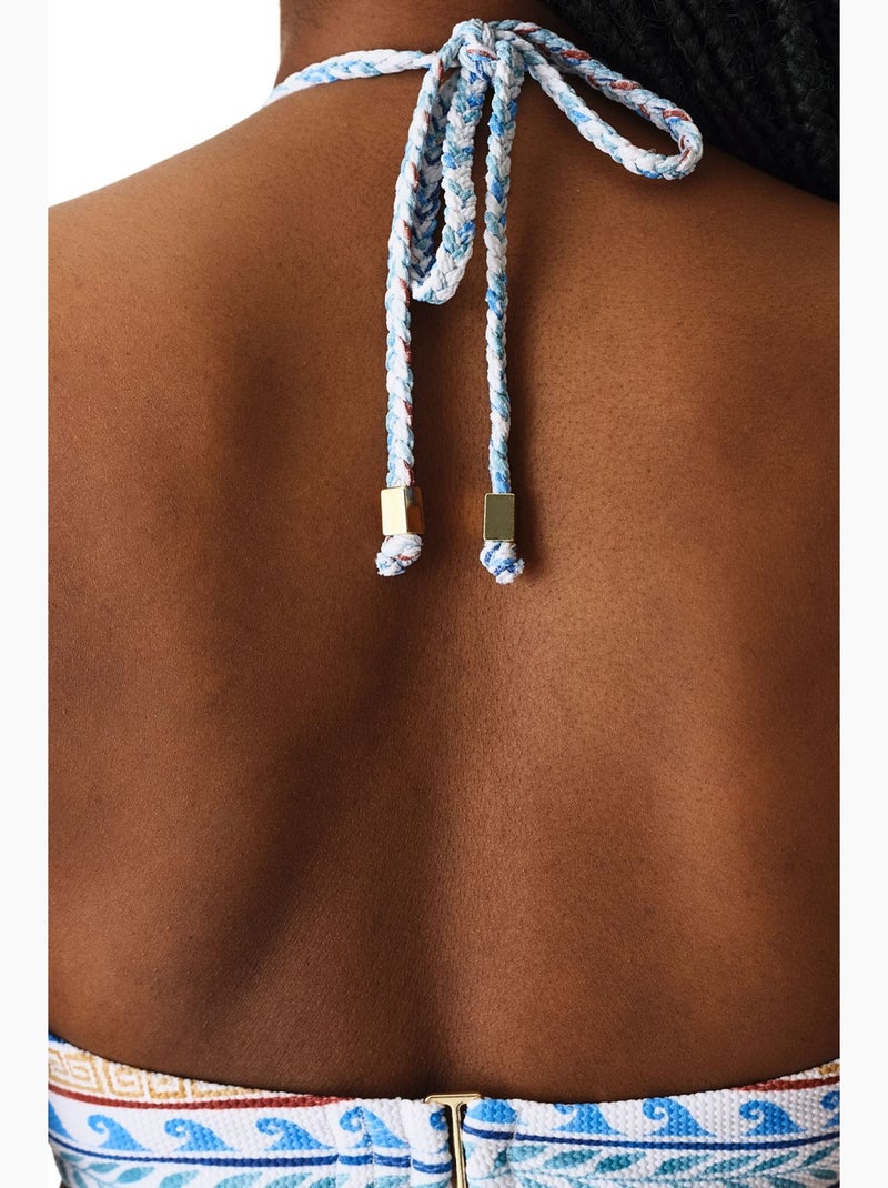Haut de bikini santorini à motif ethnique texturé bandeau penti Blanc Bleu - Kiabi