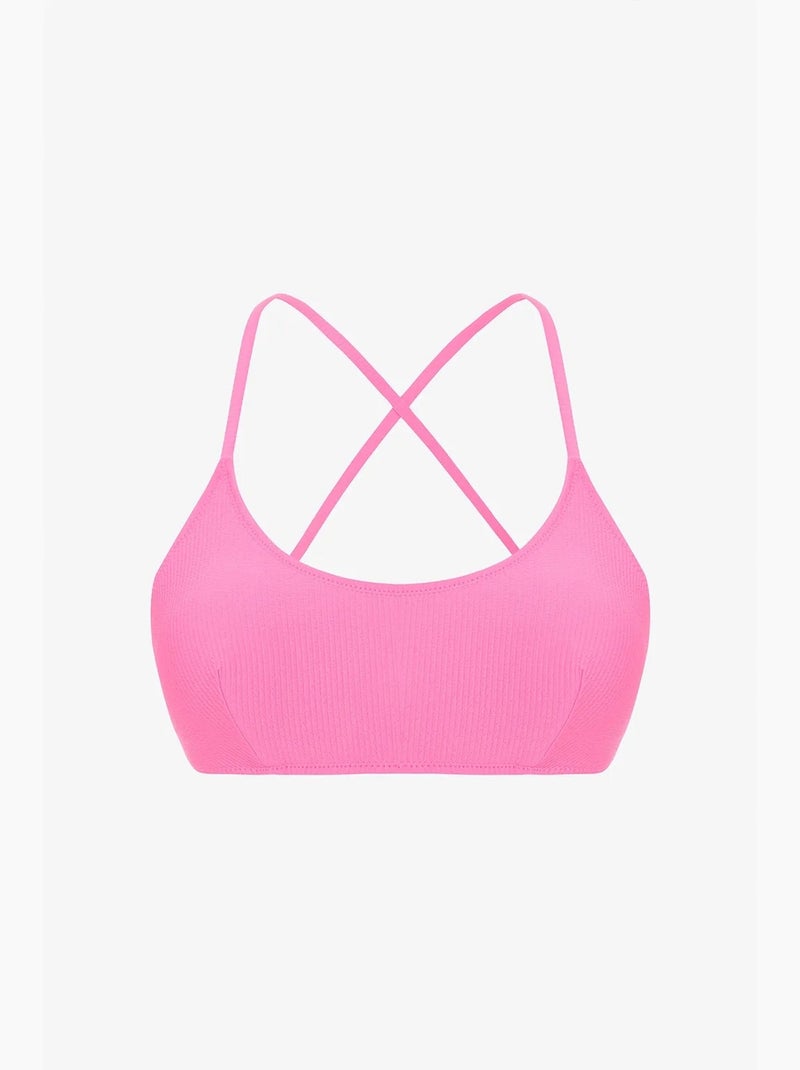 Haut de bikini uni à coques amovibles penti Rose fluo/Solinotes - Kiabi