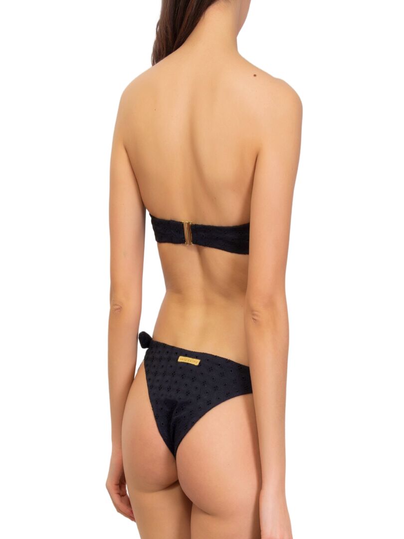 Haut de maillot bandeau avec armatures broderie anglaise Sangallo Noir - Kiabi