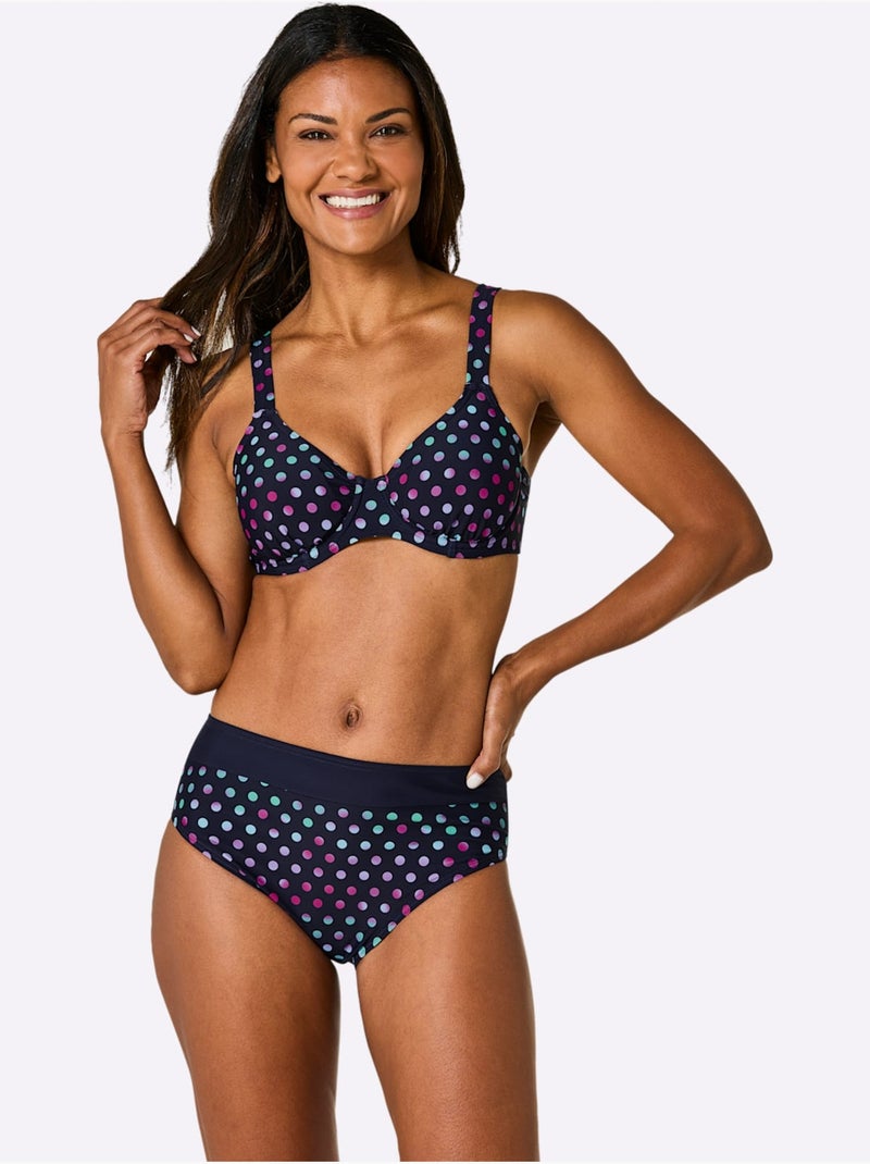 Haut de maillot de bain à imprimé avec bretelles réglables et armatures - Bonnet D - Witt Bleu Rouge - Kiabi