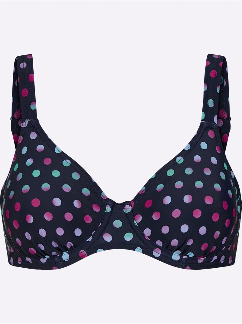 Haut de maillot de bain à imprimé avec bretelles réglables et armatures - Bonnet D - Witt Bleu Rouge - Kiabi
