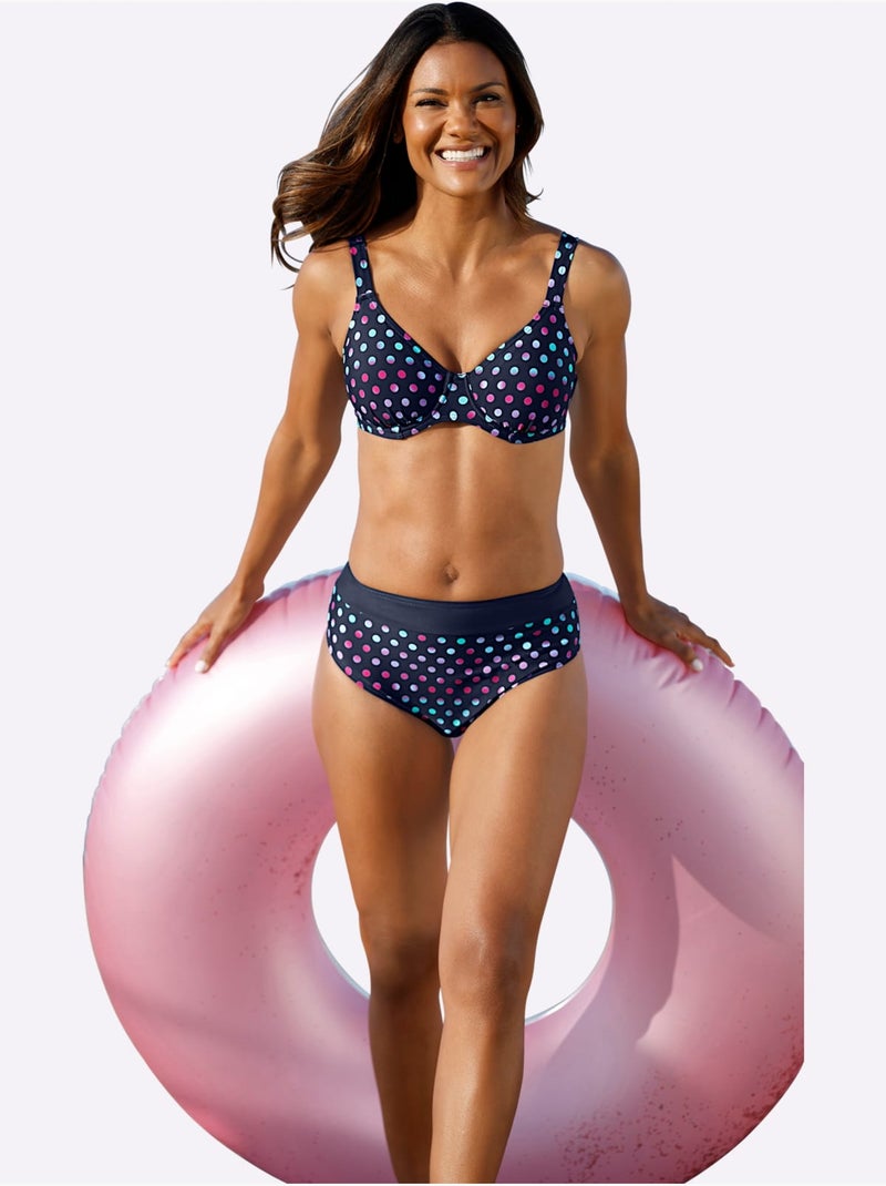 Haut de maillot de bain à imprimé avec bretelles réglables et armatures - Bonnet D - Witt Bleu Rouge - Kiabi