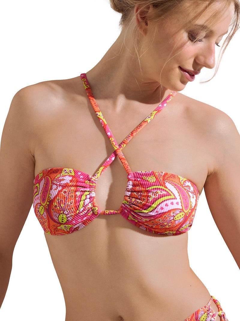 Haut de maillot de bain bandeau multipositions sans armatures kavala Orange corail - Kiabi