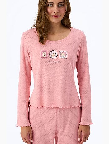 Haut de pyjama à manches courtes imprimé slogan en pointelle penti