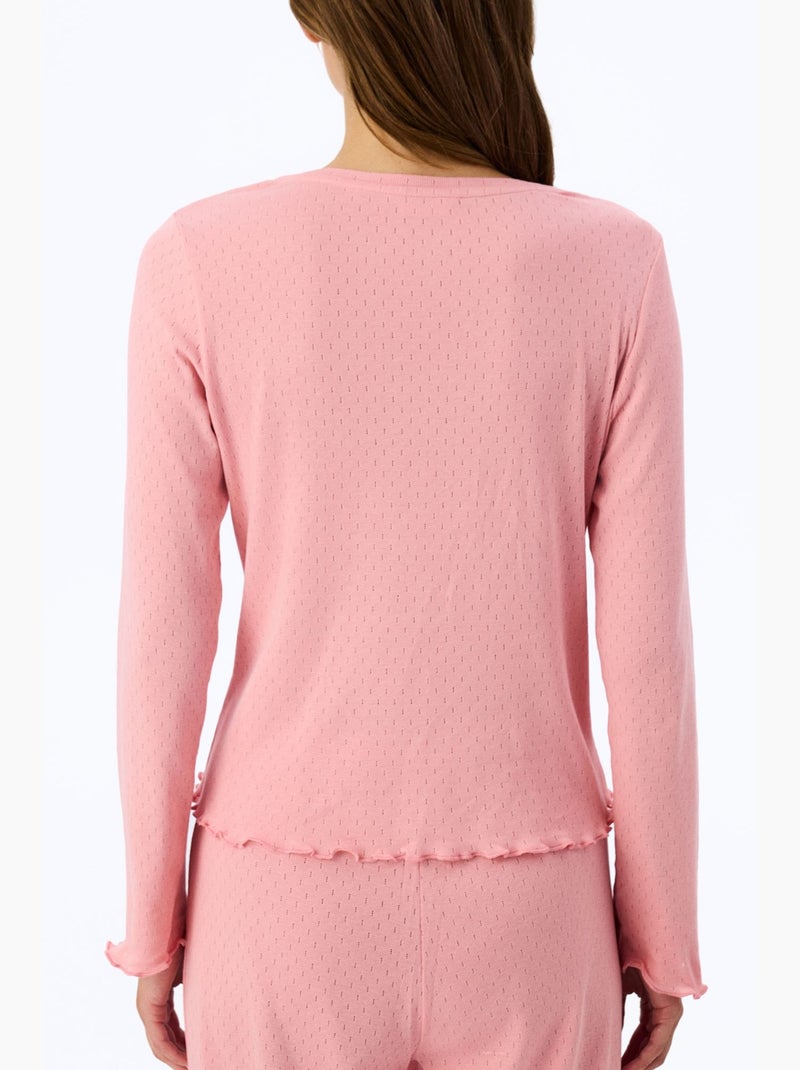 Haut de pyjama à manches courtes imprimé slogan en pointelle penti Vieux rose - Kiabi