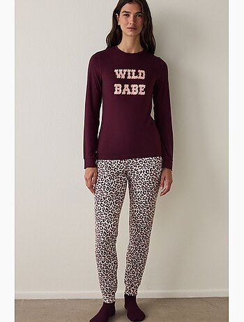 Haut de pyjama à manches longues, effet thermique et slogan penti