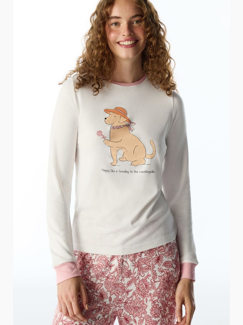 Haut de pyjama à manches longues imprimé chien countryside kırık penti Blanc cassé - Kiabi