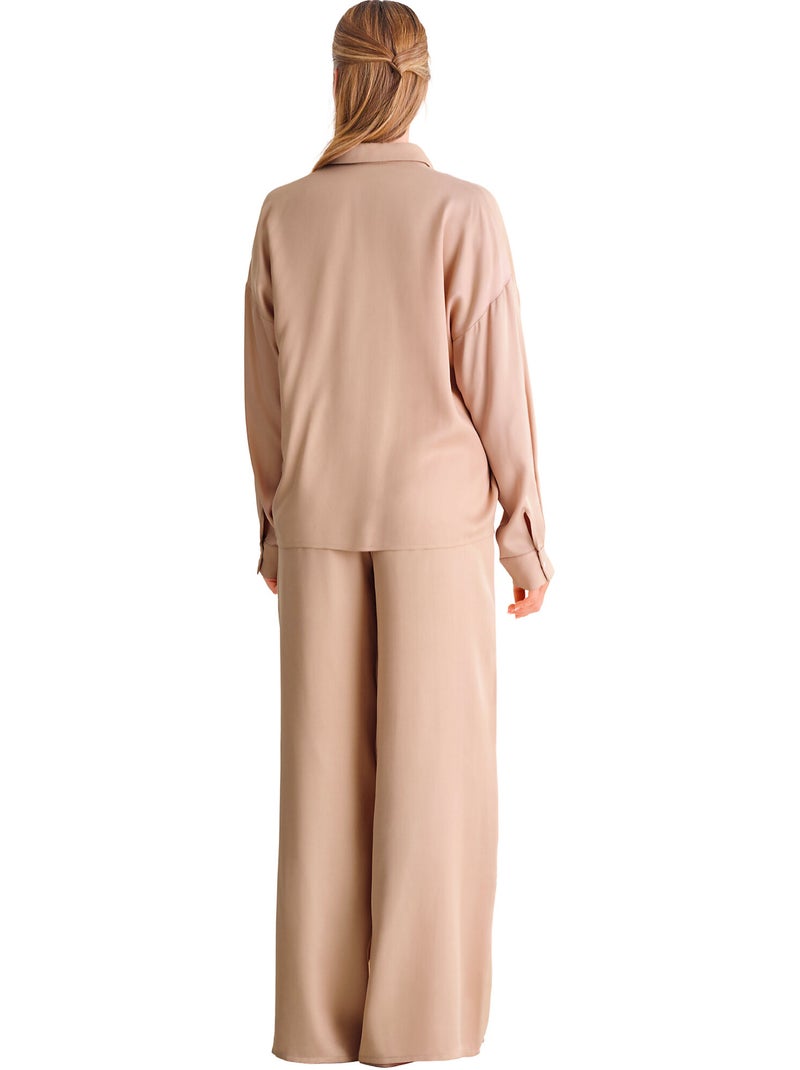 Haut de pyjama chemise manches longues stella Beige - Kiabi
