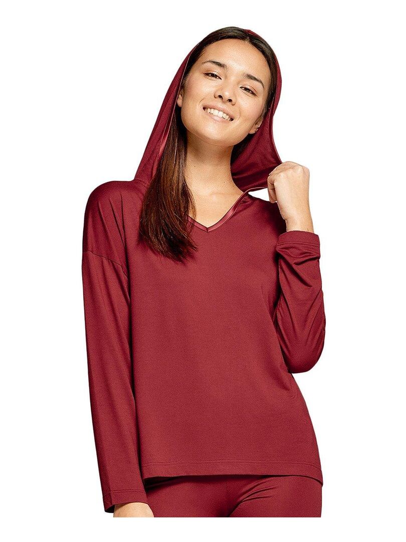 Haut de pyjama long à capuche en modal Essence Rouge - Kiabi