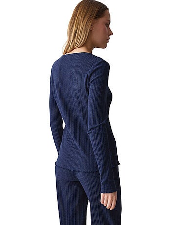 Haut de pyjama ouvert manches longues versatile rib