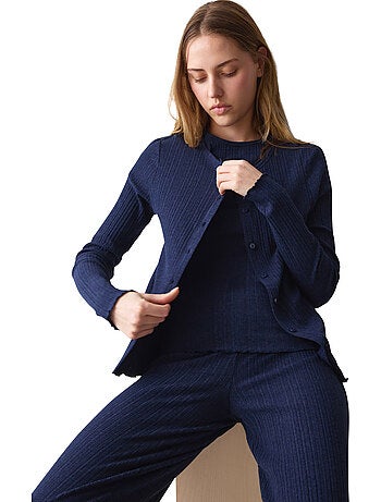 Haut de pyjama ouvert manches longues versatile rib