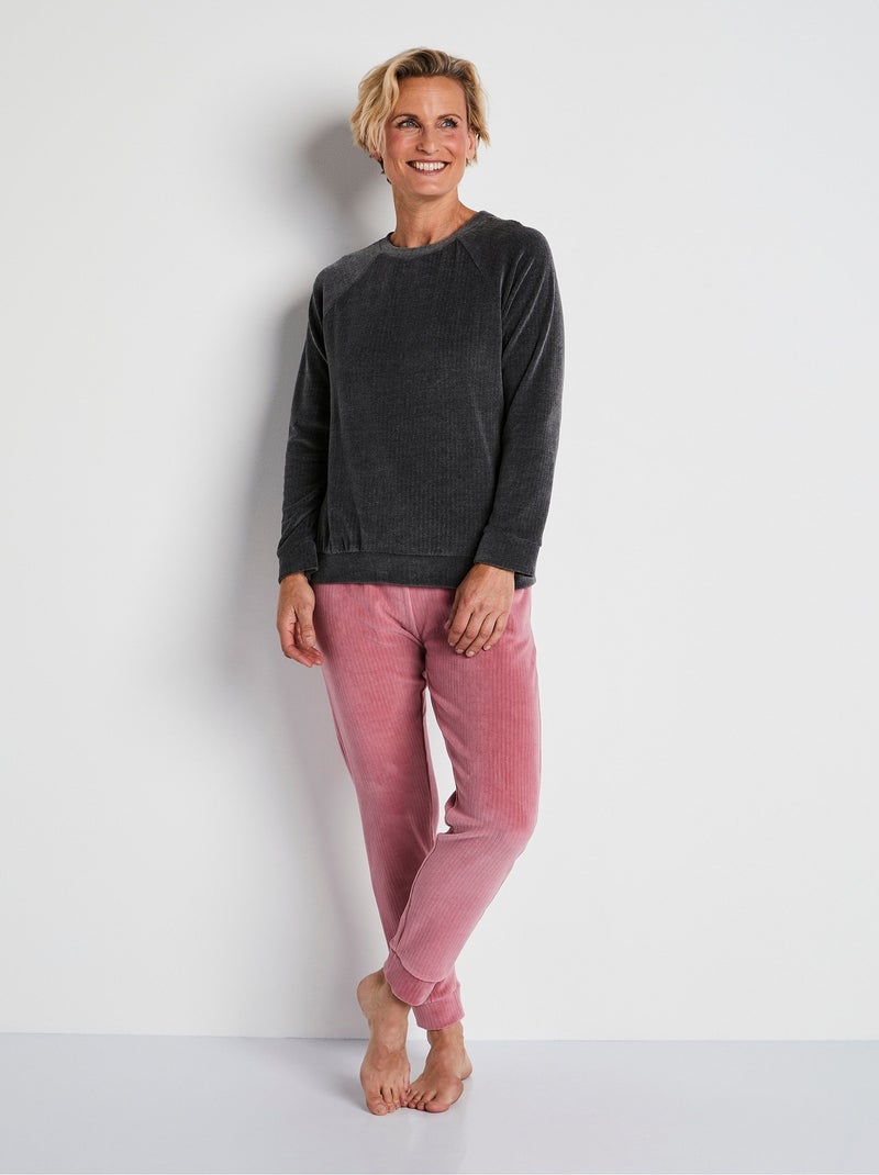 Haut de pyjama sweat en velours côtelé - Afibel gris anthracite - Kiabi